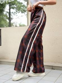 SHEIN Quần nỉ thể thao kẻ caro sọc đôi màu tương phản cho bé gái tuổi teen - Nhiều màu - Xem 5