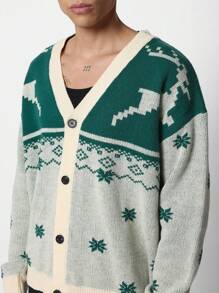 SUMWON Nordic Pattern Knitted Cardigan Winter Holiday Sweater Button Front Christmas Style Snowflake Pattern Cozy Knitwear Classic Fair Isle Design - Multicolor - View 5