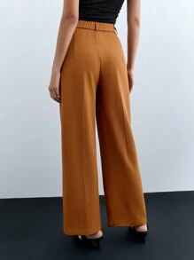 Maija Women's Spring Brown Fashionable Zipper Front Placket Hook Slanted Pocket Loose Straight Leg Suit Pants - Brown - View 6