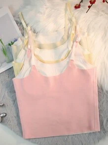 3 stuks Tween Girls Verstelbare Bandjes Effen Minimalistische Jersey Camisole Zacht Elastisch Thermisch Ondergoed, Nieuwe Stijl Voor Herfst/Winter