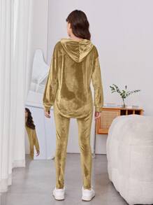 2pcs Set : Teens Girls Street Fashion Casual Party Velvet Top & Long Pants Outfit