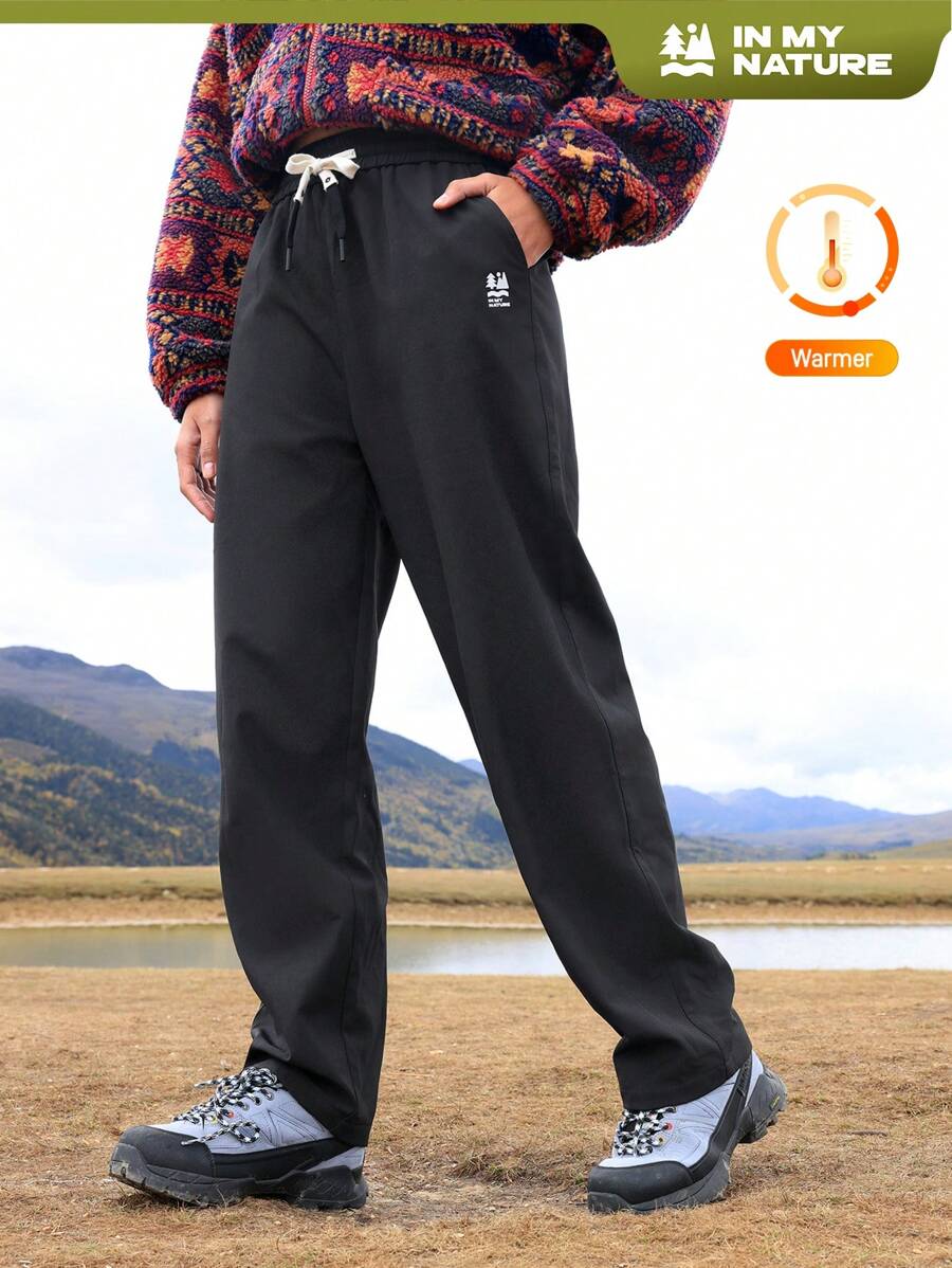 In My Nature 女士休闲百搭纯色抽绳腰登山裤 - 黑色 - 查看 1