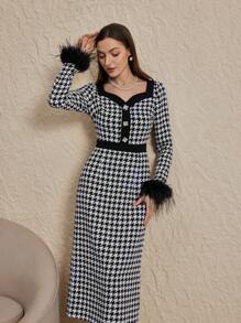 Modelyn Đầm midi bodycon tay bồng bềnh họa tiết răng sói thanh lịch cho nữ Đầm dạ hội dài - Nhiều màu - Xem 2