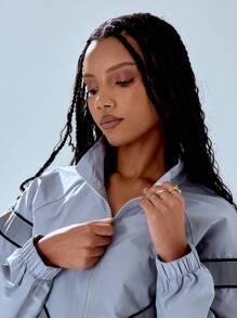 MUSERA Chaqueta deportiva de cuello alto con rayas para el invierno - Gris - Ver 4