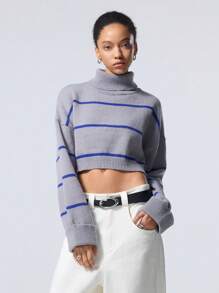 LYSMO Women's Striped Turtleneck Cropped Sweater, Casual Everyday Wear