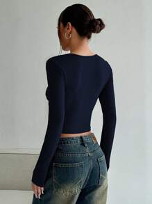 Flirla 1 pieza Blusa de mujer de unicolor con escote en V profundo, manga larga, parche de encaje, ajustada y corta, con estampado de guepardo para atuendo de primavera