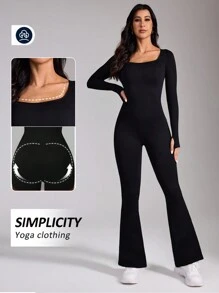 Easithlete Seamless High Stretch Rib Knit Sports Jumpsuit With Thumb Holes