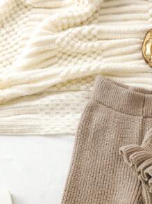 SHEIN 2pcs Young Girl's Cute Solid Color Ruffle Patchwork Knit Set, Round Neck Long Sleeve Sweater And Pants, Autumn/Winter - Khaki - View 6