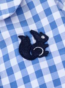 PrepCrw Young Girls Casual Blue Plaid Hem Ruffle Decor Loose Turndown Collar Button Down Shirt, Spring & Autumn - Blue - View 6