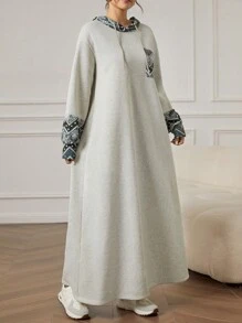 Mulvari Sudadera con capucha de manga larga de terciopelo patchwork para mujer