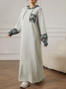 Mulvari Sudadera con capucha de manga larga de terciopelo patchwork para mujer