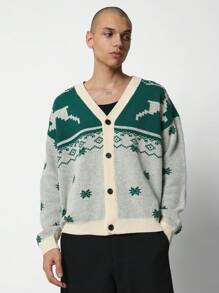 SUMWON Nordic Pattern Knitted Cardigan Winter Holiday Sweater Button Front Christmas Style Snowflake Pattern Cozy Knitwear Classic Fair Isle Design - Multicolor - View 2