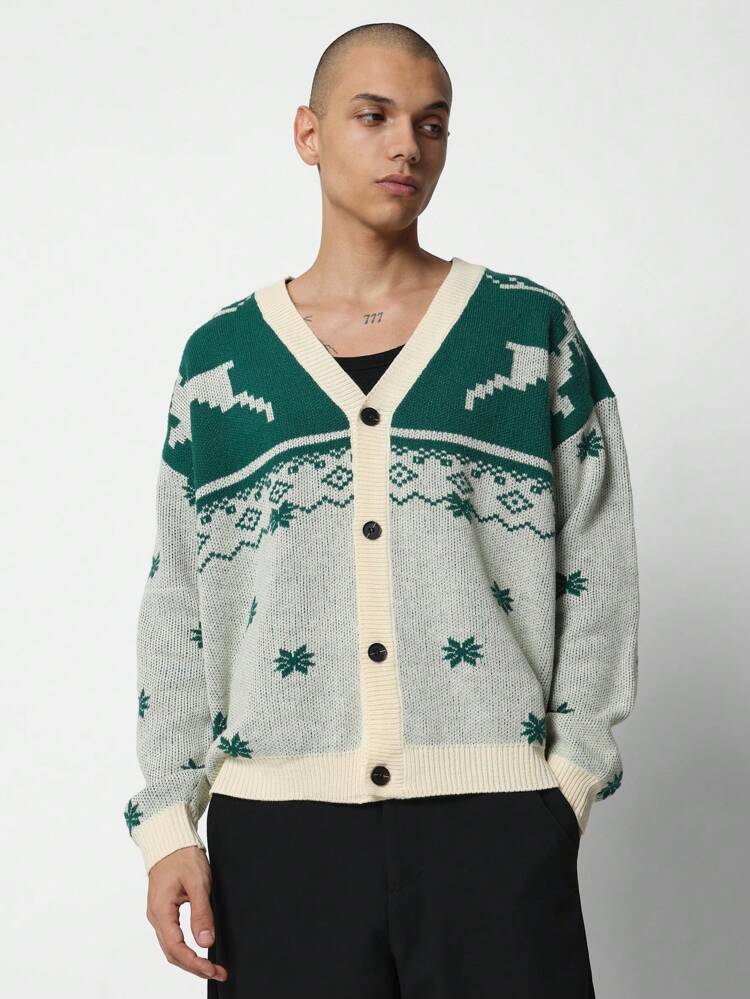 Klassischer Fair-Isle-Strickcardigan mit Knopfleiste vorne