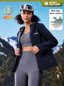 In My Nature 女士拉链字母印花连帽风衣夹克冬季女式上衣 - 藏蓝色 - 查看 1