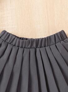 SHEIN Váy xếp ly trơn màu cho bé gái, thiết kế tối giản cổ điển thời trang và thoải mái khi ra ngoài - Màu xám đen - Xem 4