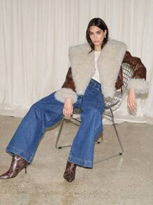 AiiRZ Veste de moto coupée en fausse peau de mouton, doublée de sherpa d'hiver. Veste de moto d'extérieur avec boucle sur le côté, une pièce de mode chaude et dans un style d'aviateur pour l'automne