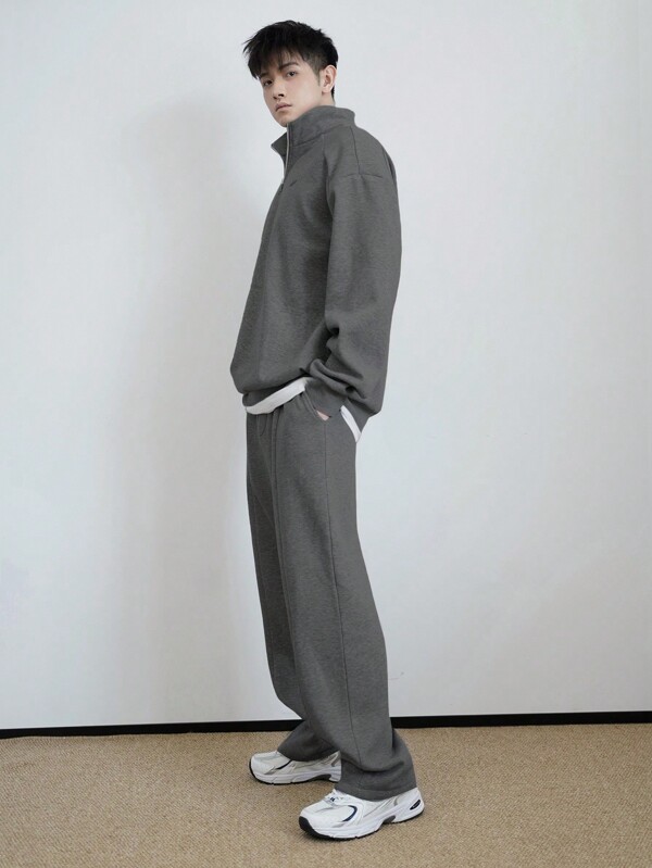 DAZY Men's Solid Color Half-Zip Sweatshirt And Sweatpants Casual Suit, Autumn