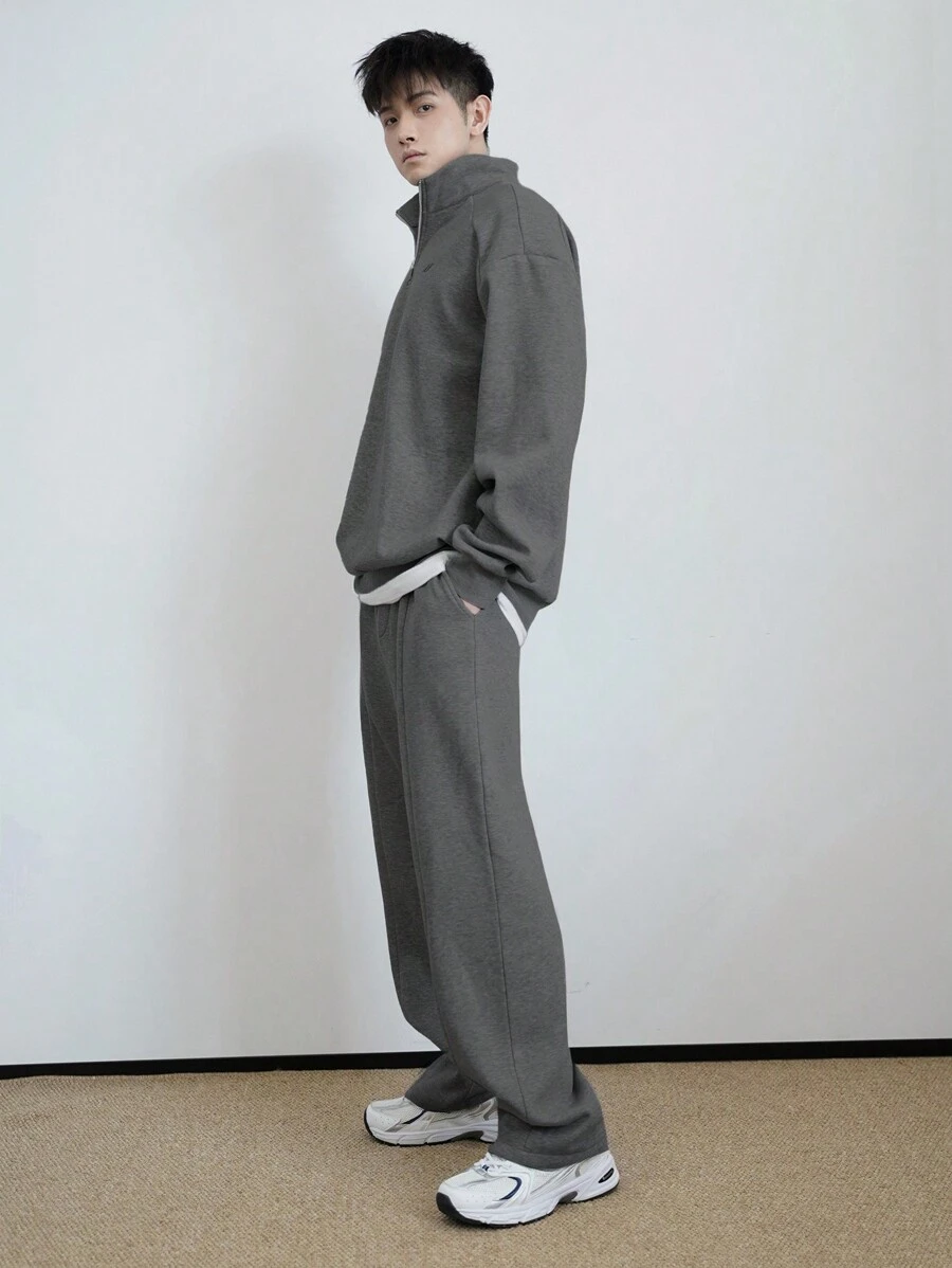 DAZY Men's Solid Color Half-Zip Fleece Sweatsuit Set, Autumn/Winter