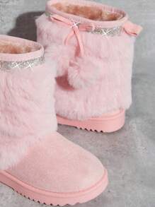 Mini mi Bestseller Kid's Luxe Pink Mid-Calf Snow Boots – Sparkly Trim, Cozy And Stylish Winter Wear,Top Holiday Gift Picks For Kids - Pink - View 6