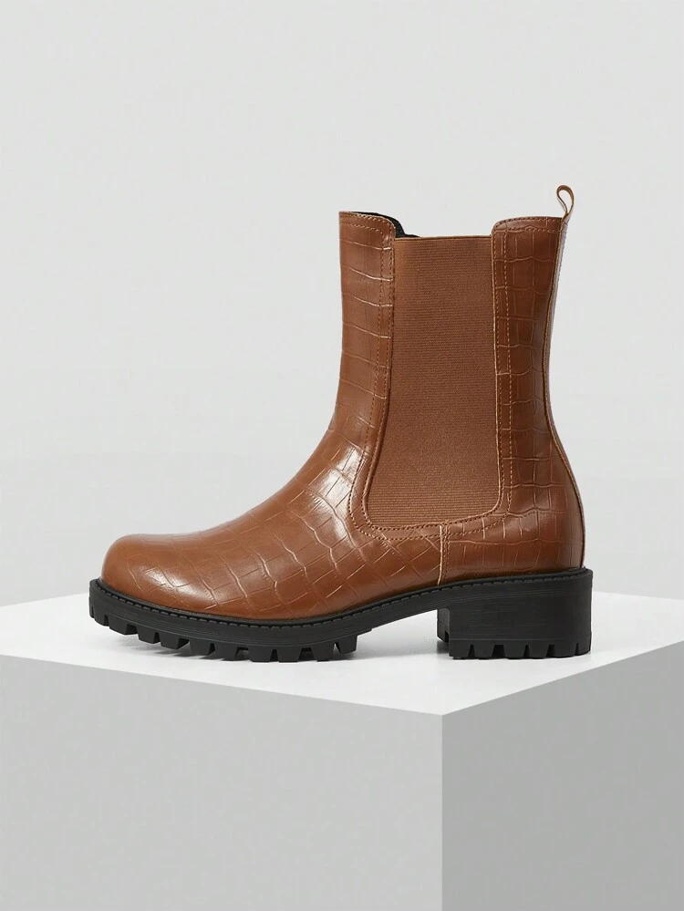 WOMEN'S FASHION COMMUTING CROCODILE PRINT SIDE ZIPPER MID-CALF BOOTS, FOR NEW YEAR HOLIDAY