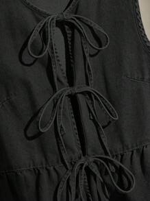 Comfortcana 女士牛仔系带荷叶边背心，蓝色 - 黑色 - 查看 4