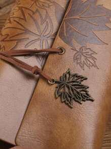 1pc Leaf Decor Notebook, Coffee Brown Retro Notebook For Office Valentine DAY, Valentines Wedding, Birthday - Multicolor - View 7