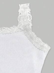 SHEIN LUNE Women's Lace Splicing Ribbed Tank Top