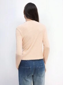 Maija 女款秋冬荷叶边粉色圣诞温暖蓬松质感立领长袖T恤 - 粉色 - 查看 6