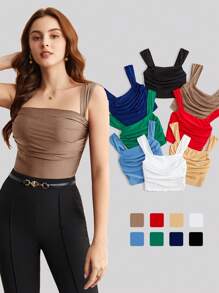 BizChic Débardeur élégant ajusté plissé de couleur unie pour femme