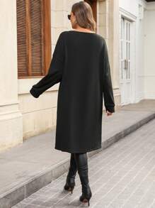 SHEIN Clasi Plus Size Solid Color Round Neck Criss-Cross Casual Versatile Women Long Sleeve Top