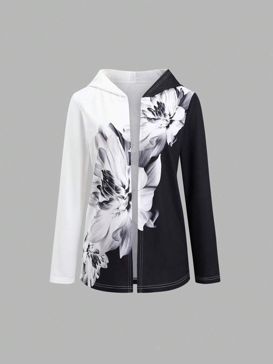 SHEIN LUNE Elegant Patterned Knit Fabric Cardigan Collar, Long Sleeve, Regular Jacket Silhouette, Autumn Fall Cloth For Women