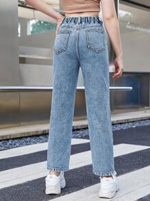 SHEIN Vaqueros rectos holgados y versátiles con bolsillos para adolescentes y chicas - Azul lavado medio - Ver 2