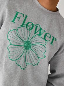 Manfinity INSISELF Sudadera holgada de cuello redondo con gráfico floral, de manga larga, color gris oscuro, para ir de salida, como regalo para amigos, esposo o novio