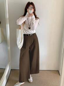 DAZY Women's High Waist Loose Straight Pants Fall,Winter Women Dress Pants - Coffee Brown - View 5