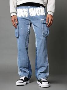 SUMWON Flare Fit Cargo Jean With Front Graphic - Multicolor - View 3