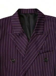Manfinity Mode Men's Peak Lapel Front Button Long Sleeve Striped Minimalist Top And Pants Suit Set - Purple - View 5