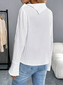 SHEIN LUNE White Wave Striped Stand Collar Women Casual Shirt Fall Cloth For Women - White - View 2