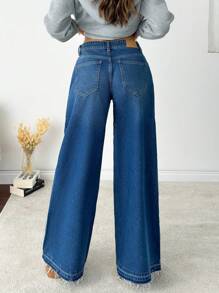 RueChic Casual Fashion Washed Mid-Waist Wide Leg Jeans