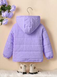 SHEIN Young Girl Plain Color Hooded Pocket Winter Jacket - Purple - View 2