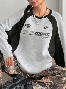 SHEIN EZwear Áo nỉ rộng thùng thình phối màu thời trang thu đông cho nữ - Nhiều màu - Xem 4