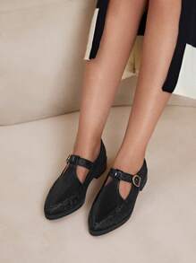 CUCCOO CURVES Zapatos oxford de mujer con suela gruesa y plataforma, puntera puntiaguda, de color negro sólido, de slip-on y cordones, aptos para todas las estaciones