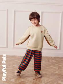 SHEIN 2 Pcs Young Boys Sets Mixed Fabric Sweatshirt & Sweatpants Cute/Vintage/Casual/Home/Outdoor Winter/Fall Outfits