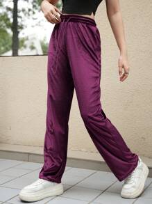 SHEIN Pantalones casuales elegantes de terciopelo para adolescentes, otoño/invierno 2024