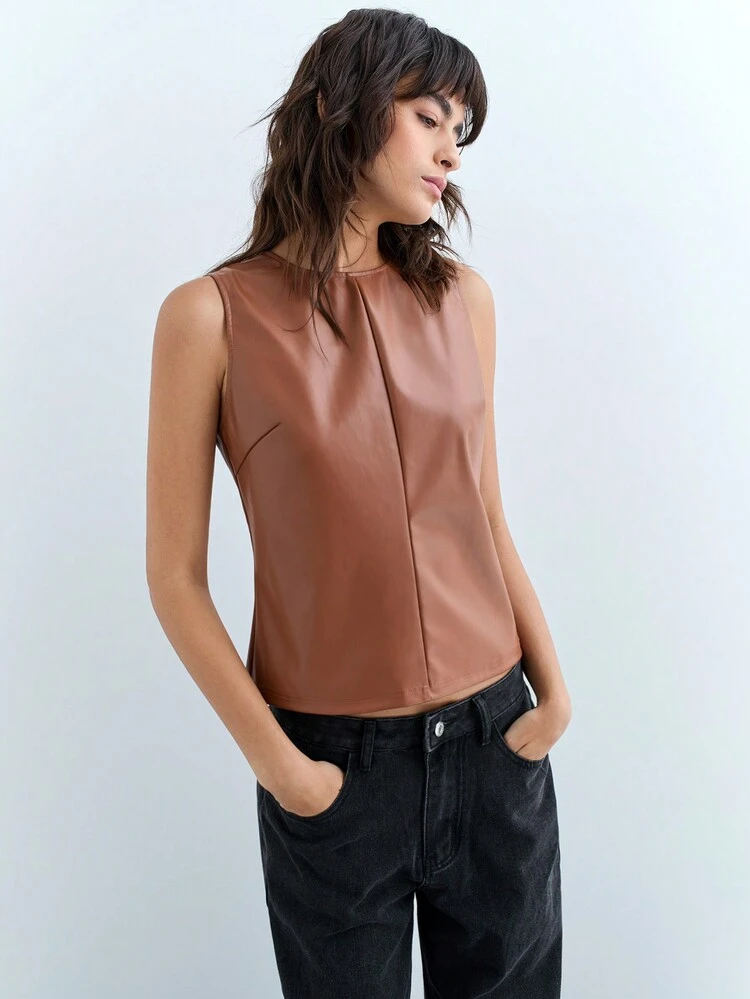 SHEIN Maija Parte superior de tirantes de poliuretano para mujer, versátil para uso diario