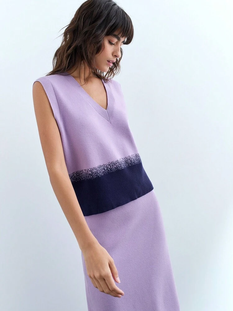 SHEIN Maija 1個 レディース Vネック オンブレ ニットベスト、秋冬用ぬくもり