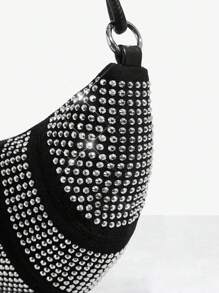 SHEIN SXY 水钻镶嵌新月形单肩包，适合通勤和旅行 - 黑色 - 查看 5