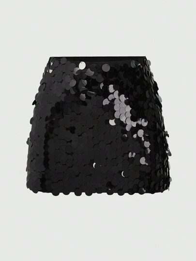 ROMWE Fairycore Falda mini de fiesta con lentejuelas de unicolor para mujer de talla grande, para carnaval