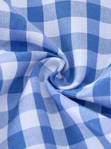 PrepCrw Young Girls Casual Blue Plaid Hem Ruffle Decor Loose Turndown Collar Button Down Shirt, Spring & Autumn - Blue - View 3