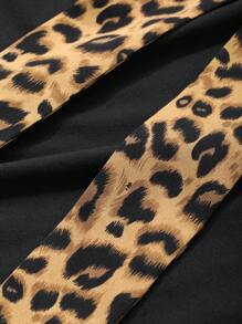 DAZY Color Block Leopard Print Off-Shoulder Long Sleeve Figure-Fitting Women T-Shirt Cheetah Print,Fall Clothes Cute Tops - Black - View 9