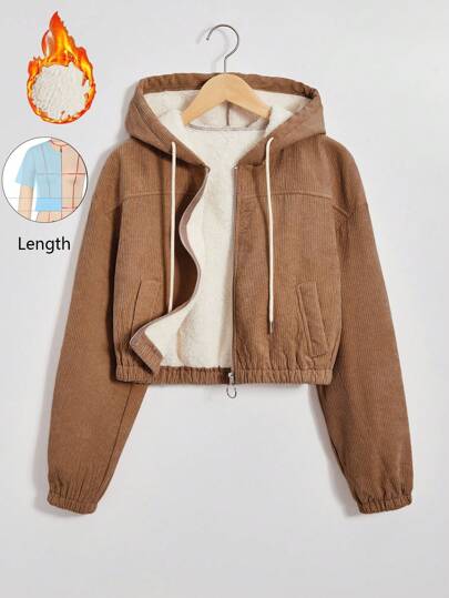 GlowEve Corduroy Lined Hooded Long Sleeve Jacket Fall Winter Cloth For Women
